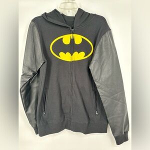 Faux Leather Sleeved Batman Hoodie